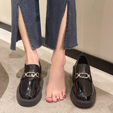 Chain Thick Bottom Spring Autumn Lefu Shoes Women Black Thick Heel Retro Small Leather Shoes A Foot Pedal Single