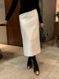 Xixi 2025 Autumn And Winter New Temperament Commute Solid Color Wool High Waist Skirt Hip Crooked Pencil Skirt
