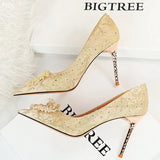 Shoes Pearl Flowers Woman Pumps Rhinestone High Heels 2022 New Luxurious Women Heels Stiletto Large Size Ladies
