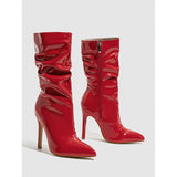 Of Pointed Thin Heel Pile Boots Patent Leather Bare Shoes Short Barrel High Heeled Knight Boots 35-42