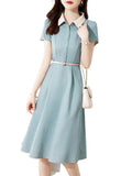 Collared Color Wave Point Skirt 24 Summer New Waist Simple Temperament Elegant Fashion Age Reduction Women's