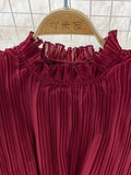 Women Purple/Pink/Green Draped Dress Vintage Ruffle Stand Collar Sleeveless High Waist Party Pleated Vestidos Female