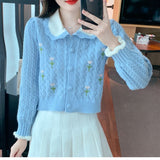 Zingj New Autumn With Long-Sleeved Sweater Versatile Show Thin Short Jacket Sweet Doll Collar Knit Cardigan Girl-Outfit