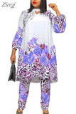 African Clothes For Women Two Piece Sets Long Tops Skinny Pants Matching Set Shirt Patchwork Tracksuit Set Outfit