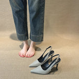 Classic Simple Gray High-Heeled Women's Sharp Head Behind A Word Buckle With Commute Banquet Fine