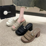Thick Bottom One Word Cool Slippers Female 2025 Summer New Fashion Outside Wearing Slippers Thick Heel Sandals