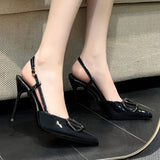 High Heel Fine Tip Shoes 2025 Spring New Women's Single Shoes Hollow Shoes V Buckle Dunk