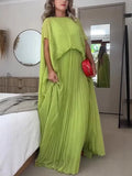 Women's Dress Solid Color Pressure Folding Over The Big Swing Fashion Loose Tie Women