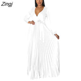 Party Elegant Women Long Sleeve Maxi Dress Fashion Solid Color Bodycon Party Dress Sexy V Neck Long