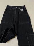 Women's Black Vintage Wide Leg Jeans Fashion Baggy High Waist Cargo Pants High Street Mopping Denim Trouser 2023 Autumn