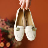 Retro Lady Commuter Metal Buckle Happy Shoes Women Spring / Summer 2025 Fashion New Thick Heel Single Shoes Small Leather