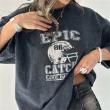 Street Trend Fashion To Do Old Washing Printing T-Shirt With Seven-Sleeve Top Loose Oversize