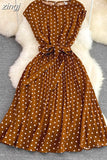 Vintage Polka Dot Pleated Dress Women Red/Green/Black Draped Knee Length Vestidos Female Elegant Robe New