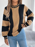 Shooting 2025 Autumn And Winter Casual Hit-Colored Striped Lantern Long-Sleeved Jacket Sweater Women's