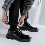 Zingj Advanced Sense Square Head Leather Shoes Male Ins British Wind Business Thick Platform Derby Shoes Korean Version Tide Shoes