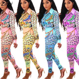 African Print Two Pieces Pant Set Womens Button Up Top And Long Pants Suits Matching Sets Two Piece