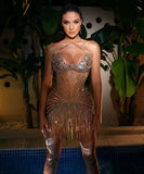 Hot Selling Sexy Hanging Neck Bra Bag Skirt Water Drill Twispy Dress Stage Performance Suit