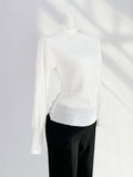 Zingj Designer Early Spring Bottom Shirt Advanced Golden Velvet High Collar Pleated Long Sleeve With Bubble Sleeve