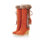 Autumn And Winter New Frosted Large-Size Slope And Long Boots Fur In One High Barrel Warm Boots Fur Snow Boots