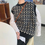 Vest Women Print Preppy Ulzzang O-neck Loose Autumn College Ladies Retro All-match Comfortable Fashion Teens Popular