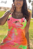 Out Holes 2023 Sexy Women Summer Dress Tie Dyeing Print Bodycon Mini Dress Beach Clubwear Sleeveless Short Pencil