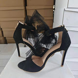 Pass-G-Room Mesh Yarn Gold Velvet Large Size 46 Banquet High Heel Sandals