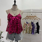 Shoot Hottie Sexy Night Club Heavy Bling Flash Shiny V Tie Sling Vest Sleeveless Top