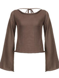 lace up knit top with trumpet