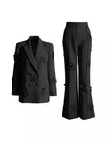 Trend Two-Piece 2025 New Suit Jacket + High-Waisted Micro-Screpe Trousers Three-Dimensional Flower Suit