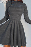 Fashion Chic Bling Glitter Long Sleeve Club Party Dress Mini Backless Hollow Out Sexy Dress Women Autumn Pleated