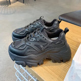 Street Thick-Bottomed Old Dad Shoes Women Breathable Mesh 2025 Spring And Autumn New Black And Casual Sports Shoes In
