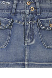 Y2K Vintage Diamonds Bodycon Denim Skirt Mini Cargo Style Streetwear Fashion Party Sexy Women Skirts High Waist