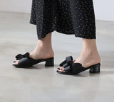 flat slippers women's shoes 2019 Korean version of the summer new large bow satin round head sandals Wild half