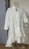 Zingj 2023 New Palace Style Pure Color Vertical Collar Pleated Hem Shirt Short Skirt-Outfit