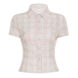 Style Organ Folds Solid Color POLO Collar Short-Sleeved Shirt To Close Short Buckle Umbilical