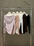 Xixi 13 Line 2025 Autumn White Standard Temperament Swinging Knitted Long-Sleeved T-Shirt Top
