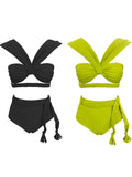 Solid Color Choreette Tied High-Waisted Bikini INS Split Swimsuit Women 2025 New