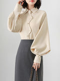 Kong Style Retro POLO Collar Big Lantern Sleeve Long-Sleeved Shirt For Women 2025 New Irregular Design Feel
