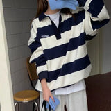 Vintage Polo Collar Striped Oversized Tee-Outfit