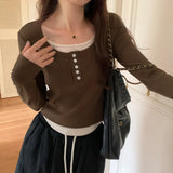 Fake Autumn Blouses With Slim Underwear, Long Sleeves And Short