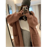 Korean Version Of The Long Lazy Outside The Hooded Sweater Coat Women's Autumn And Winter Large Pocket Loose Knitted Open