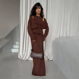 Sweater Vest Three-Piece Set Of Women With Open Shirt Out-To-Shoulder Vest And Long Half-Dress Multi-Colored