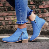 Large-Size Velvet-Faced Martin Boots Women 2025 Autumn And Winter New Round Head Low With Double Zipper English Short