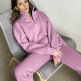 Selling Solid Cotton Jacket Set Zipper Plus Velvet Loose Top Sports Pants