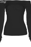 Women Winter 2023New Y2K White Simple Casual Office Lady Elastic Skinny Off Shoulder Sexy Bow Tie Decoration Chic