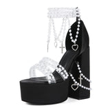 Y2k Millennial Spice Girls Lolita Pearl Size 47 Watertop Coarse High Heeled Women's
