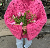 Women's INS Burst Round Horn Horn Sleeve Knitted Loose