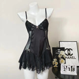 Women's Summer Silky With Chest Cushions Pure Lust Lace Slings Home Dress Sexy Seduction Fading Together Perspective Pyjamas