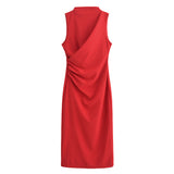 And Winter New Folding Decoration Midi Sleeveless Dress