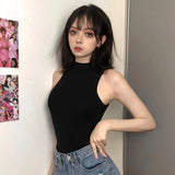 Collared, Black-Clad Women's Summer New Tight Body Slim And High Waist Inside And Outside Wearing A Bottom-Up Shirt Thai